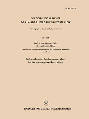 cover image of Funkenarbeit und Bearbeitungsergebnis bei der funkenerosiven Bearbeitung